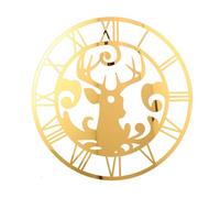 Zerodeko Acrylic Round Mirror Clock with Roman Numerals Modern Frameless Wall Sticker for Living Bedroom Office Easy to Clean Decorative Clock with Deer Element Silent Movement