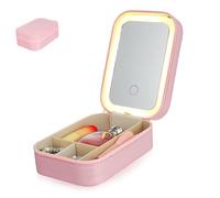 Zerodeko Adjustable Brightness Makeup Bag with LED Mirror Compact Travel Case Rechargeable Portable Organizer for Women Small Sturdy Makeup Storage Box