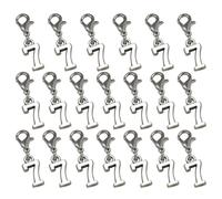 Zerodeko Arabic Numeral Charm Pendants 20pcs Alloy Silver Colour with Lobster Clasp Simple Stylish Design for Jewellery Making Accessories for Keyring and Cellphone Decorative Use