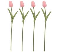 Zerodeko Artificial Tulip Flowers DIY Flower Arrangement Props for Cake Decoration 4pcs Pink Pu Material Realistic Simulation Tulips for Birthday Dessert and Anniversary Party Decor