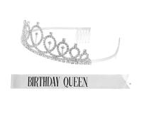 Zerodeko Birthday Queen Party Crown Elastic Cloth Shoulder Strap Alloy Hair Hoop Creative Silver Party Dressing Props and Photo Prop Accessories