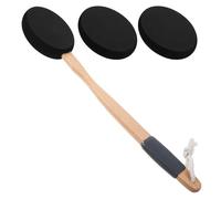 Zerodeko Black Back Applicator Brush Set with Wooden Handle and 3 Oval Eva Replacement Heads for Body Lotion Application and Shower Scrubbing
