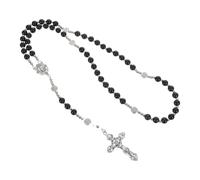 Zerodeko Black Rosary Beads Cross Necklace, Holy Communion Rosary Beads, Catholic Cross Crucifix Necklace, First Communion Church Religious Gift for Men & Women