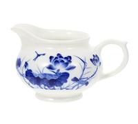 Zerodeko Blue and White Porcelain Ceramic Milk Pot and Gravy Sauce Boat, 300ml Ceramic Sauce Dispenser with Handle for Restaurant and Home Dining, Traditional Chinese Floral Design