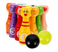 Zerodeko Bowling Ball Set Wooden Animal-shaped Pins Cartoon Design Educational for Boys and Smooth Polished Natural Material for Hand Safety for Easy Use and Motor Skill Development