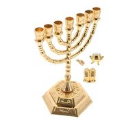 Zerodeko Branch Temple Menorah Candle Holder Golden Hanukkah Jewish Candlestick Stand Small Jerusalem Centerpiece Decorative Religious Ark Sculpture for Home and Prayer