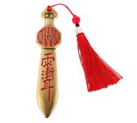Zerodeko Brass Chinese Sword Charm with Red Tassel Intricately Carved Desktop Sword Craft Taoist Ornament Pendant for Home Decor Unique Feng Shui for Men