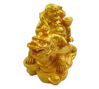 Zerodeko Buddha Statue Golden Laughing Buddha Resin Sculpture on Dragon Turtle for Various Corners of the Home