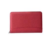 Zerodeko Business Notepad Four Cardholder Pockets and Large File Pocket Pen Loop Faux Leather with Calculator and 6 Ring Binder, Red A6 Organizer with Loose-leaf Notebook for Conference
