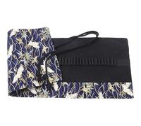 Zerodeko Canvas Pencil Roll Bag Large Capacity Pen Pouch with 48 Slots, Decorative Blue Winter Bamboo Crane Pattern, Portable Cotton Pen Holder for Students and Artists