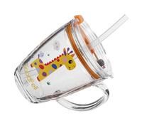 Zerodeko Cartoon Glass Milk Cup for Handle Heat Resistant Tempered Glass Tumbler with Clear Scale Markings Accurate Measuring Milk Cup for Breakfast and Juice Drinking