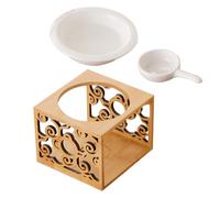 Zerodeko Ceramic and Bamboo Essential Oil Burner with Reusable Design for Freshening Air, Decorative Candle Holder for Yoga Room and Bedroom Aromatherapy