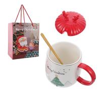 Zerodeko Ceramic Christmas Coffee Cup Set with Deer Antlers Lid, Spoon and Box, Lovely Design for Holiday Party Favour, Festive Tableware for Christmas Celebrations