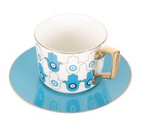 Zerodeko Ceramic Coffee Cup and Saucer with Evil Eye Pattern, Versatile Mug for Café or Home Use, Elegant Design with Beautiful Lines, for Holding Beverages