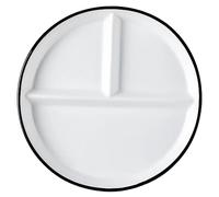 Zerodeko Ceramic Divided Dinner Plate with Black Rim Food Serving Tray for Portion Control Smooth Surface Skid Bottom Suitable for Adults and Elderly Microwave and Dishwasher Safe