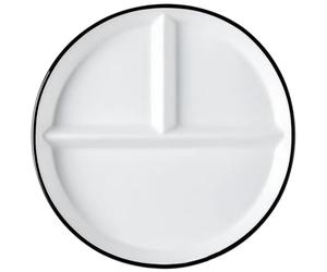 Zerodeko Ceramic Divided Dinner Plate with Black Rim Food Serving Tray for Portion Control Smooth Surface Skid Bottom Suitable for Adults and Elderly Microwave and Dishwasher Safe