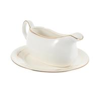 Zerodeko Ceramic Sauce Boat Handle and Tray Large White Porcelain Gravy Boat Seasoning Cup Kitchen Accessory for Pouring Sauces and Dressings