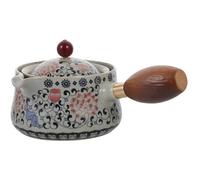 Zerodeko Ceramic Side Handle Teapot with Single Pot Filter and Non-Slip Design, Floral Pattern Ceramic and Wood Material, for Loose Leaf Tea Brewing at Home Or Travel