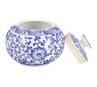 Zerodeko Ceramic Tea Holder Multi-use Tea Canister 4.91x4.91x4.52in Retro Vintage Blue Ceramic Storage Jar with Lid Sturdy Well Organized Desktop Decoration