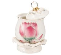 Zerodeko Ceramic Water Offering Cup Auspicious Patterns for Temple Rituals and Elegant for Buddhist Altars and Home Decoration