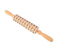 Zerodeko Christmas Embossing Wooden Rolling Pin for Baking Engraved Dessert Dough Roller with Tree and Star Pattern for Cookies Pastries Pizza Pancakes and Dumplings in Home and Bakery Use