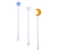 Zerodeko Cocktail Bubbles and Star Sticks Moon Stirring 3pcs Glass Design, Coffee Stirrer Set for Minimal Air Long Handle Glass Stirring Rods Professional Home and Family Gatherings