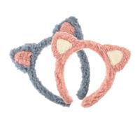 Zerodeko Cute Cat Ear Headbands 2pcs Blue and Pink Plush Makeup Spa Headbands for Women Face Washing Skin Care Hair Accessories