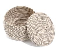 Zerodeko Decorative Cotton Rope Woven Basket with Lid, Small Storage Basket for Toys, Bathroom, Kitchen, Multi-use Organizer, 8. 3 X 8. 3 X 6. 7 Inches, Multi