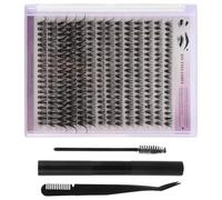 Zerodeko DIY Eyelash Extension Kit with Curved Tip Tweezers and Adhesive Lash Clusters, Portable Black False Lash Tools for Home Use