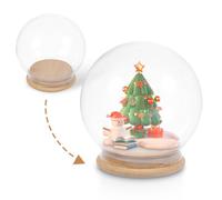 Zerodeko DIY Snow Globe Kit 10cm Empty Glass Dome to Fill with Bamboo Base Clear Fillable Snowglobe Cloche Bell Jar Showcase Dustproof Display Case for Preserved Flowers Box Figures