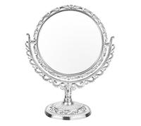 Zerodeko Double-sided Vintage Heart-shaped Vanity Mirror with Stand, Silver round Tabletop Makeup Mirror for Bathroom and Bedroom Use