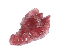 Zerodeko Dragon Skull Ornament Carved Natural Strawberry Crystal Sculpture Retro Red Wine Color Crystal Decor Home Accent Gift for Gothic and Fantasy Collectors