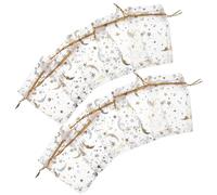 Zerodeko Drawstring Bags and Easy Organza 100pcs White Elegant with Gold and Silver Foil Stars and Moon Pattern Mesh Jewelry Pouches Secure Closure for Handmade Soap Bags and Goodies