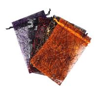 Zerodeko Drawstring Bags Easy to Handle Gift Bags for Small Items and Chocolate Storage Halloween 50pcs Organza Candy Gauze Pouch with Adjustable Pockets with Spider Web Random Color