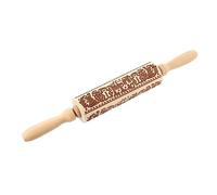 Zerodeko Eco Friendly Wooden Christmas Rolling Pin with Embossed Design Kitchen Dough Roller for Cookie Pastry Pizza Fondant Baking DIY Family Fun