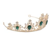 Zerodeko Elegant Crown Rhinestone Gems Queen Crown Vintage Classic for Women Bridal Wedding Hair Green Alloy Large Rhinestones for Wedding Hair Accessories