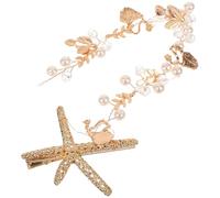 Zerodeko Elegant Pearls Headband Sea Star Decor Hair Ornament Lightweight Good Texture Alloy Ribbon Hairband for Ladies and Special Occasions Engagement