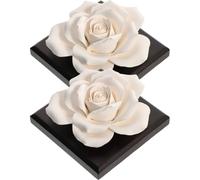 Zerodeko Essential Oil Diffusers Decoration Portable Ceramic Rose Shaped 2pcs with Wood Base for Living Room and Car Air Freshener