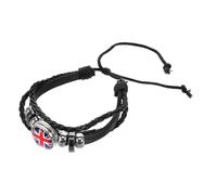 Zerodeko Fashion Uk Soccer National Flag Leather Weaving Bracelet with Glass Bangle Lightweight Comfortable Wristband for Travel and Daily Wear Unique Gift for Family and Friends