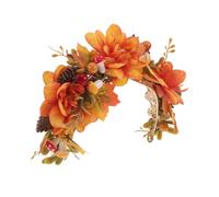 Zerodeko Festive Autumn Pumpkin Flower Crown Headband with Orange Floral Tiara, Comfortable Cloth and Plastic Hair Accessory for Wedding Party or Halloween Celebration