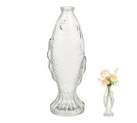 Zerodeko Fish Shaped Glass Vase Transparent Corked Wishing Bottle Message Wishing Empty Bottle for Perfume Essential Oils Home Decor Desktop Display 26.00Cm