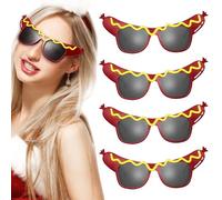 Zerodeko Glasses Versatile Styling Photo Props 4pcs Lightweight Plastic Hot Dog Shaped Funny Costume Eyewear for Adults for Themed Masquerades and New Year's Eve Parties