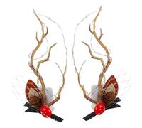Zerodeko Glowing Reindeer Horns Hairpin Warm Light Antlers Barrette Christmas Cosplay Accessory for Women Holiday Party Hairclip