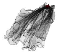 Zerodeko Gothic Black Rose Veil Headband Halloween Cosplay Accessory for Women Dead Bride Costume Masquerade Party Bridal Veil Red Roses