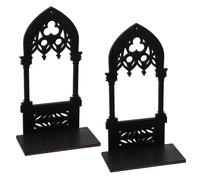Zerodeko Gothic Wooden Candle Holders for Table Centerpiece, Portable Tea Light Holders Arch Shape, Black Vintage Decoration for Home and Church