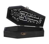 Zerodeko Halloween Coffin Shaped Wooden Keepsake Box with Artistic Hollow Skull Design Multi Use Organizer for Rings Earrings Small Items Festive Candy Holder and Gift Box
