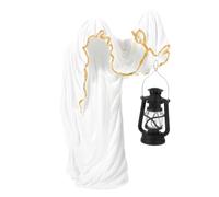 Zerodeko Halloween Faceless Ghost Sculpture with Illuminated Lantern Resin Small Ghost Decoration Prop for Indoor and Outdoor Yard Decoration Unique Gothic Style