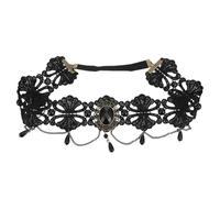 Zerodeko Halloween Gothic Style Headband with Lace and Artificial Pearl Garland, Lightweight No Sew Hair Accessory for Halloween and Entertainment Park Decoration