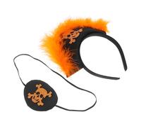 Zerodeko Halloween Pirate Hat and Skull Eye Mask with Korean Style Orange Fuzzy Headband Soft Comfortable Party Costume Accessory for Adults Unique Pirate Theme for Birthday Cosplay and