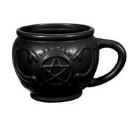 Zerodeko Halloween Witch Cauldron Ceramic Coffee Mug Black Embossed Spider Pentagram Design Microwave Dishwasher Safe for Spooky Season Birthday Anniversary Wedding Housewarming Gift